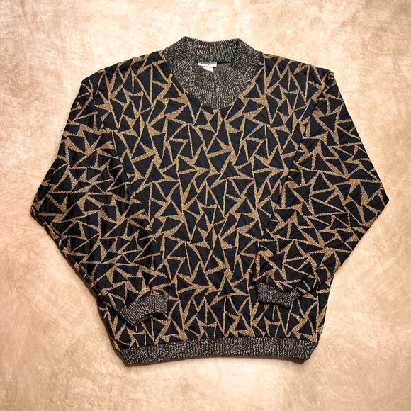 Vintage 80s Pearlette Plus Metallic Sweater Triangle Geometric Retro Disco Party - Picture 7 of 7